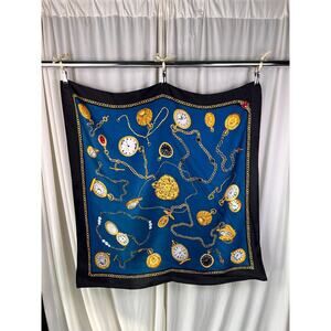 Vintage Echo 100% Silk Scarf 35x35 | Pocket Watch Chain Print | Made in Japan